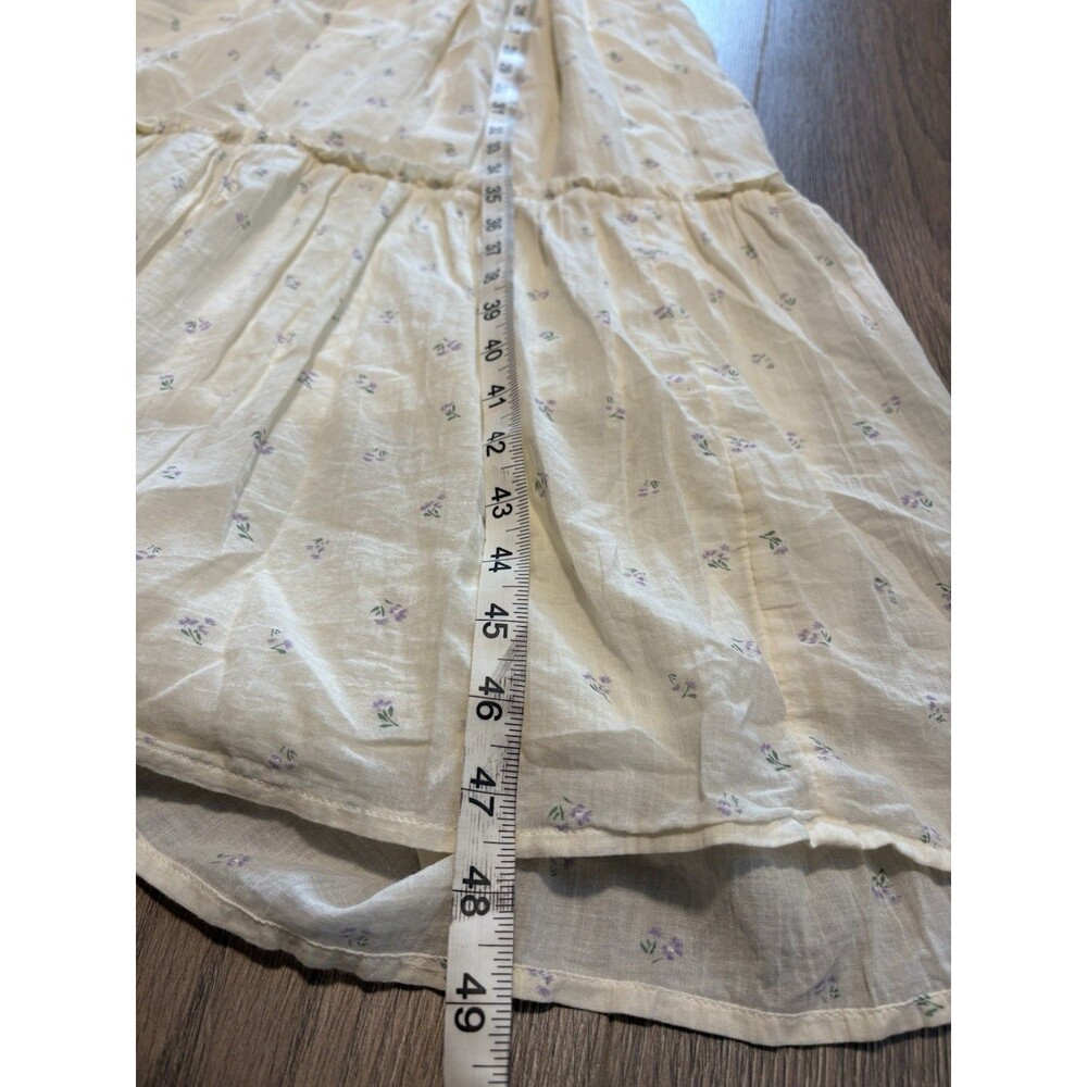 American Eagle Midi Long Dress Ivory Ruffle Smocked Floral Tiered Cottage SMALL - Picture 11 of 14